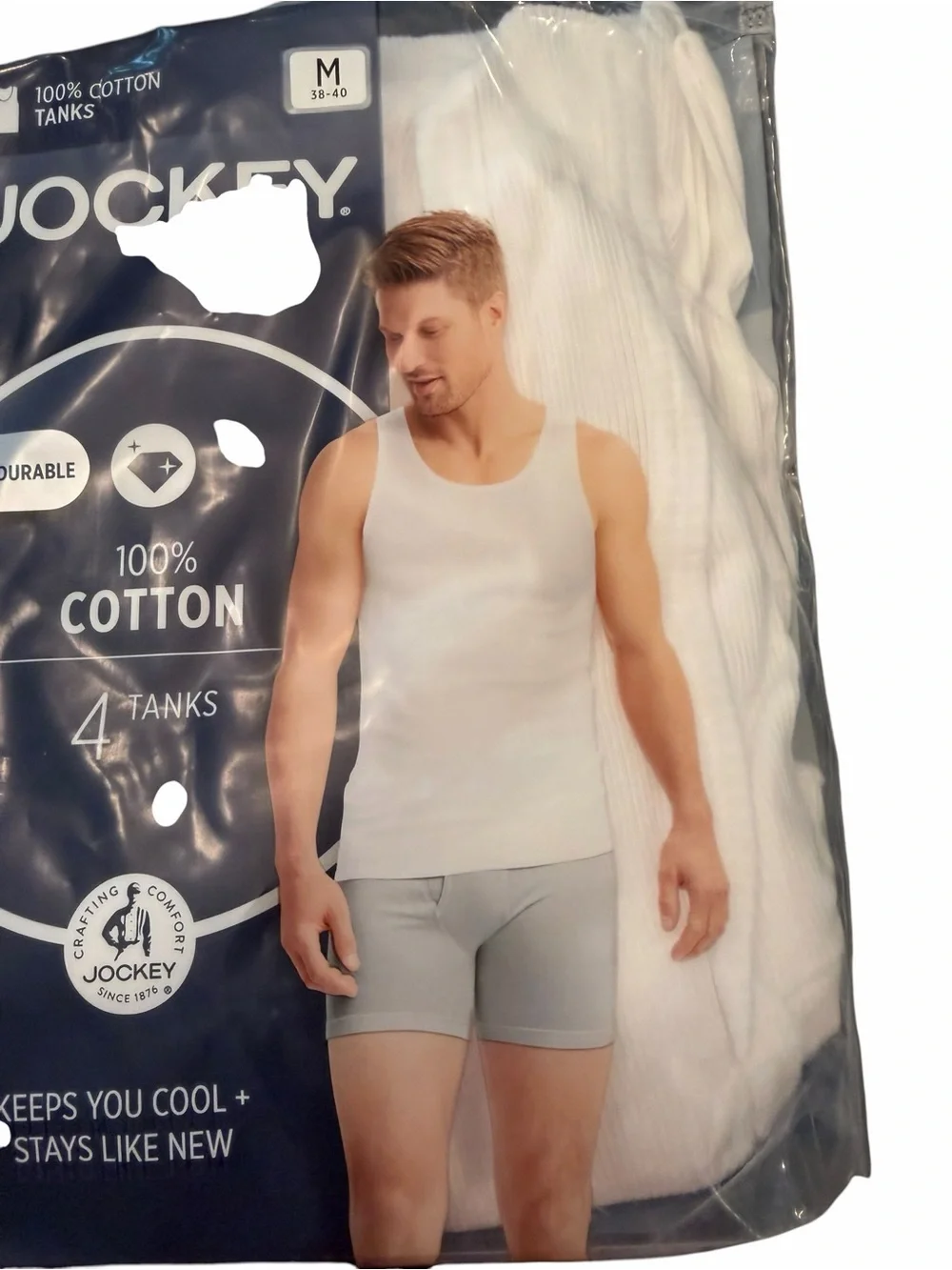 New Jockey 4 Pack Men's Stay Cool Cotton Tanks Size‎ Medium 38-40 White